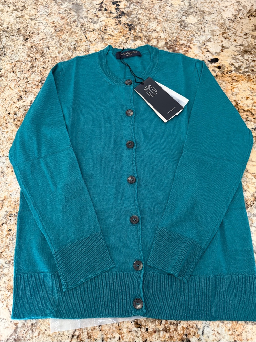 Piazza Sempione Teal Crewneck Button Cardigan